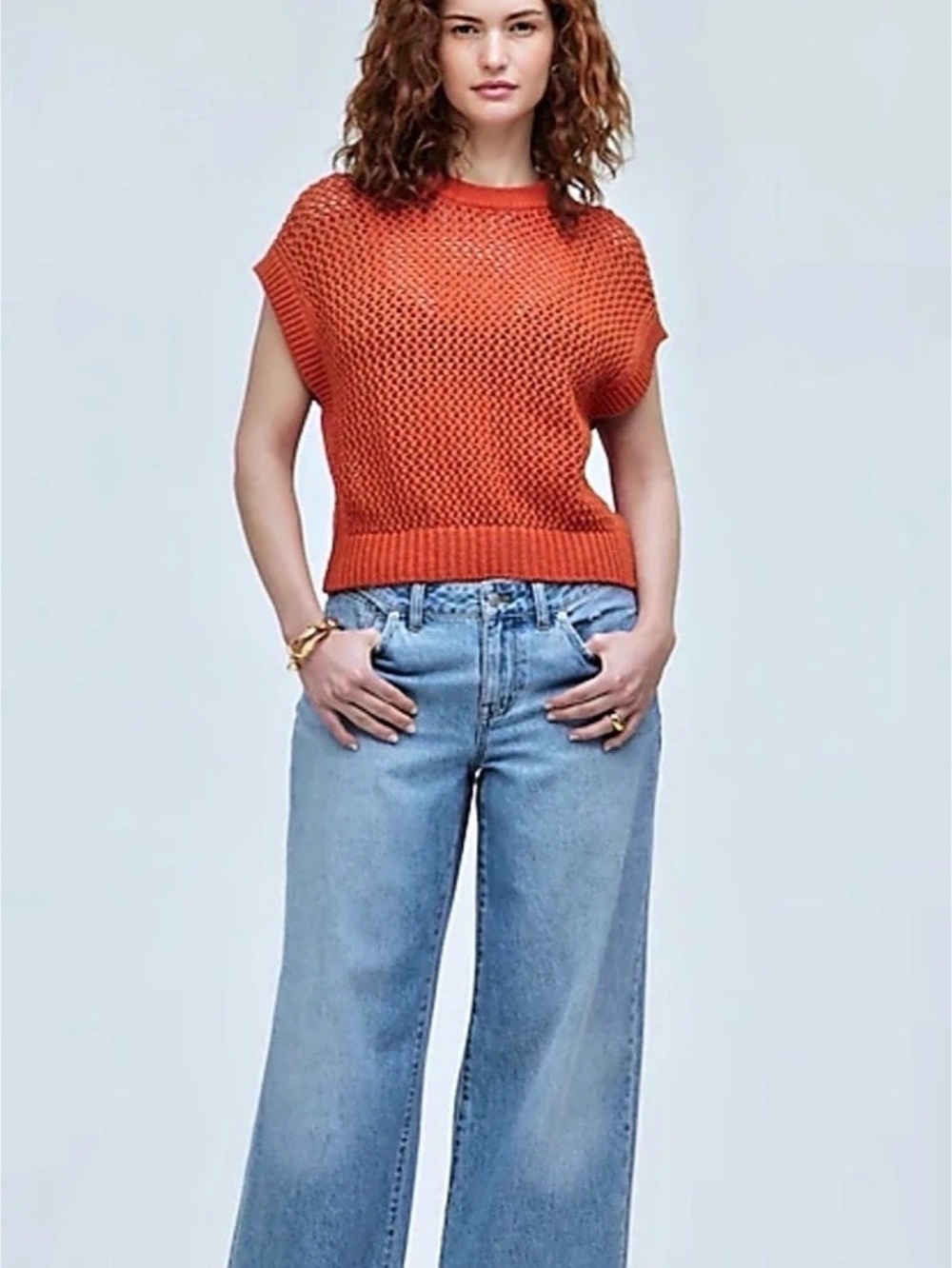 MADEWELL 100% cotton orange knit sweater top M